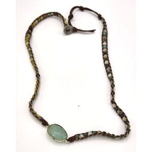 Faceted  Glass  Stone In Bezel Set With Beaded Cord Necklace